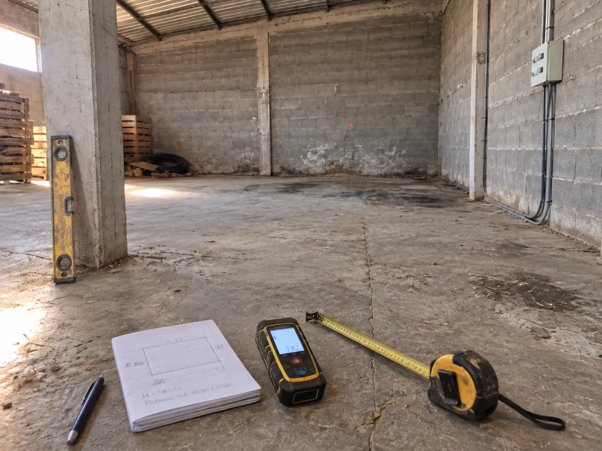 Relevé des dimensions au télémètre laser avant la construction de la chambre froide